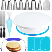 35pc Cake Turntable & Leveler with Non-Slip Pad, 7 Icing Tips, 20 Bags, Spatula Set & eBook
