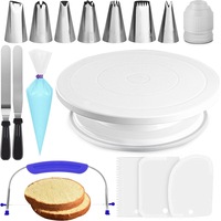 35pcs Cake Turntable and Leveler with Non-Slip Pad, Icing Tips, Spatula, and eBook - Baking Tools Set