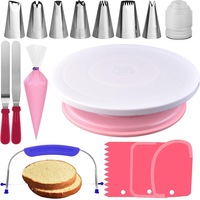 35pcs Cake Turntable and Leveler with Non-Slip Pad, Icing Tips, Spatula, and Ebook - Baking Tools