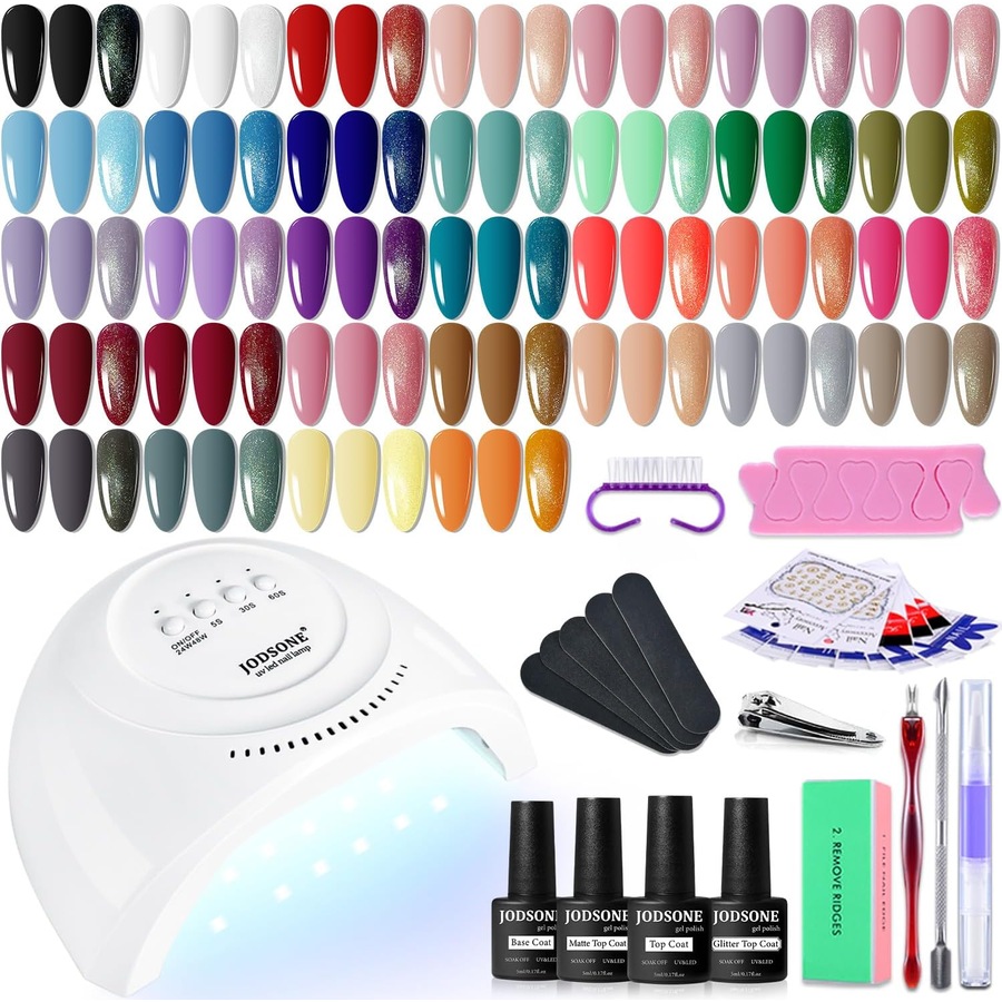 36-Piece Gel Nail Polish Kit with UV Light in Classic Black, White, Nude, and Blue/Purple Shades