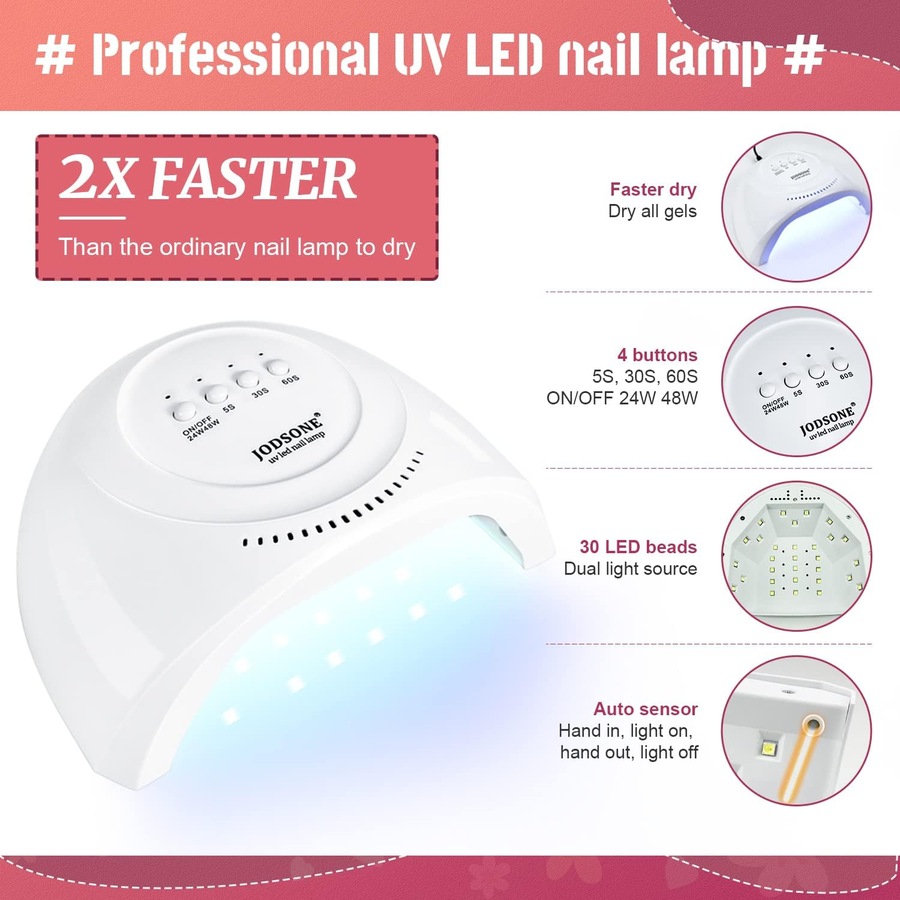 36-Piece Gel Nail Polish Kit with UV Light in Classic Black, White, Nude, and Blue/Purple Shades