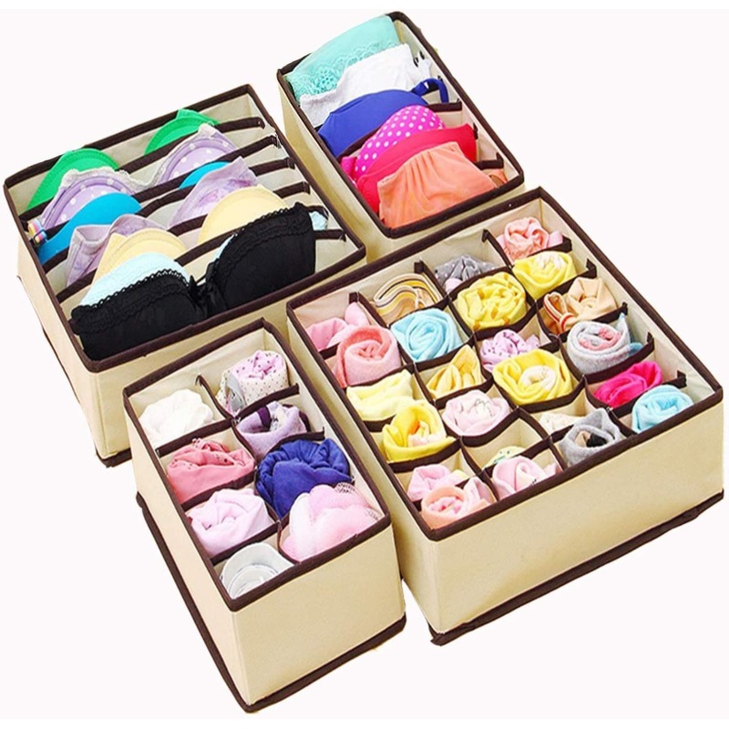 Buy 4 Pack Foldable Underwear Organizer Drawer (Beige) MyDeal