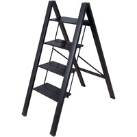 4 Step Ladder Lightweight Folding Aluminum Heavy Duty Stepladders Storage Shelf Rack Anti-Slip Platform Household Office Painting Black