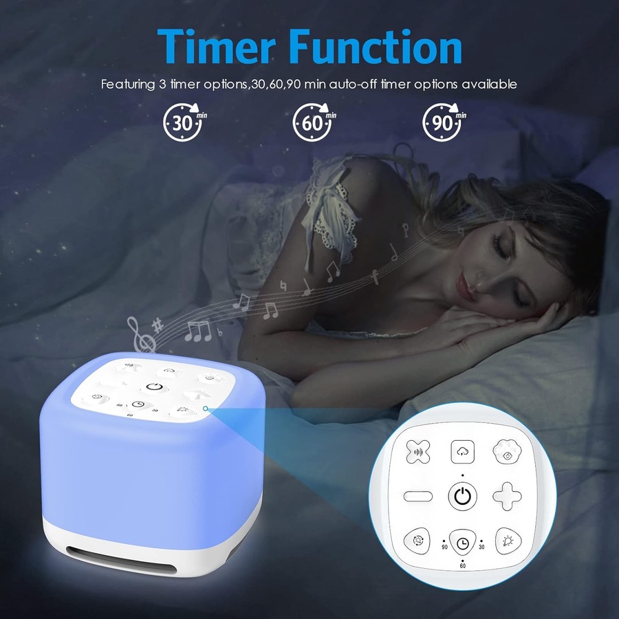 40 Soothing Sounds Sleep White Noise Machine with Night Light - Adjustable Brightness, Memory Function