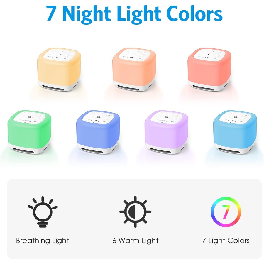 40 Soothing Sounds Sleep White Noise Machine with Night Light - Adjustable Brightness, Memory Function