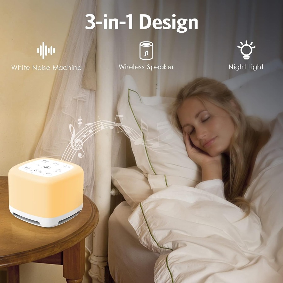 40 Soothing Sounds Sleep White Noise Machine with Night Light - Adjustable Brightness, Memory Function