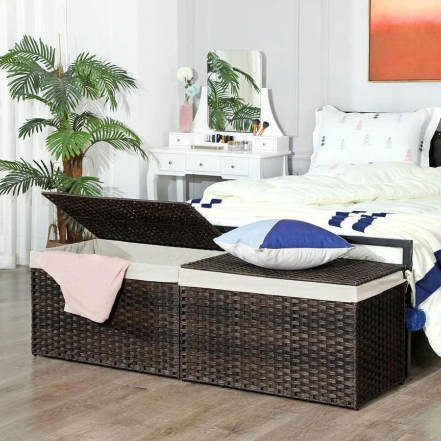 42.3 Gallon Woven Storage Basket with Lid and Handles for Bedroom and Laundry Room - Brown