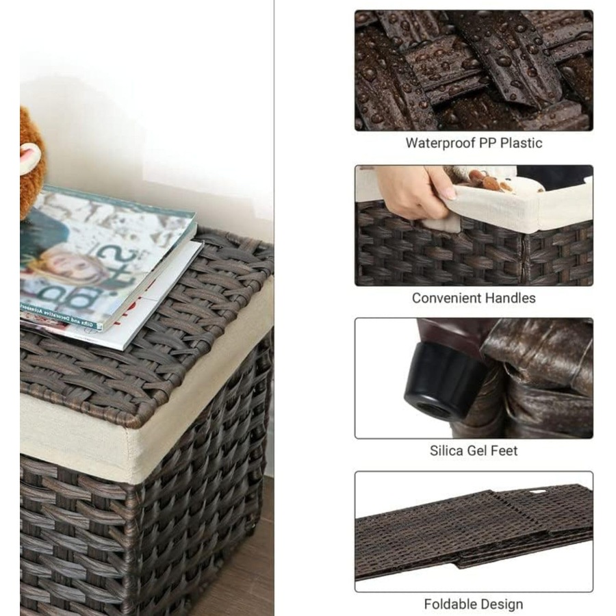 42.3 Gallon Woven Storage Basket with Lid and Handles for Bedroom and Laundry Room - Brown
