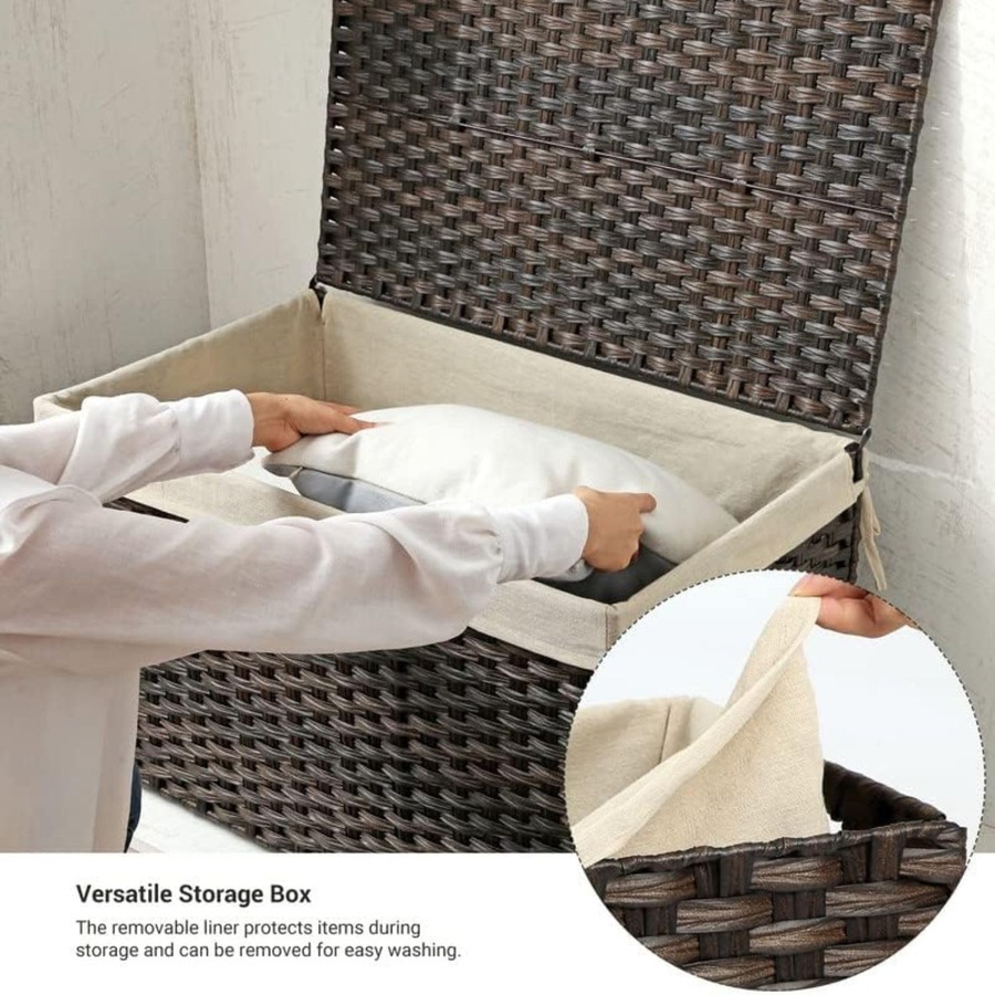 42.3 Gallon Woven Storage Basket with Lid and Handles for Bedroom and Laundry Room - Brown