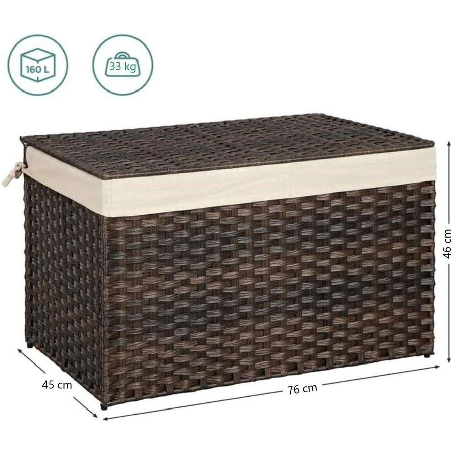 42.3 Gallon Woven Storage Basket with Lid and Handles for Bedroom and Laundry Room - Brown