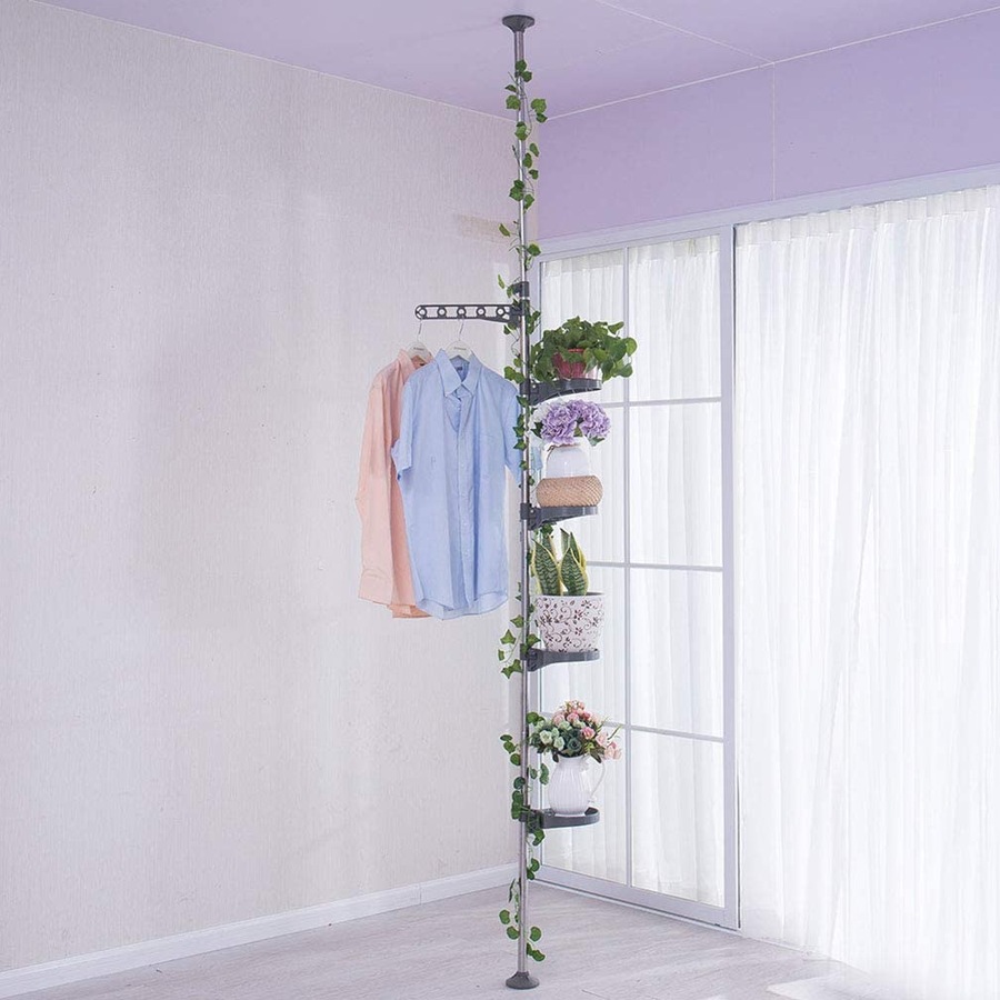 5-Layer Tension Pole Plant Stand Indoor Metal Flower Display Rack Space Saver