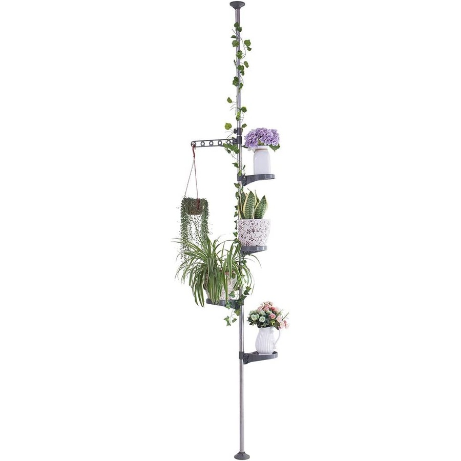 5-Layer Tension Pole Plant Stand Indoor Metal Flower Display Rack Space Saver