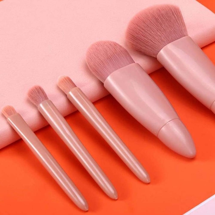 5-Piece Travel Makeup Brush Set with Mirror - Complete Cosmetic Kit