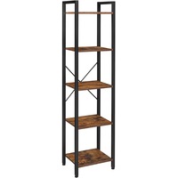 5-Tier Industrial Style Rustic Brown and Black Steel Frame Bookshelf