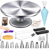 50pcs Cake Turntable 12 Inch Aluminum Revolving Stand Kit with Spatulas, Tips, and Bags