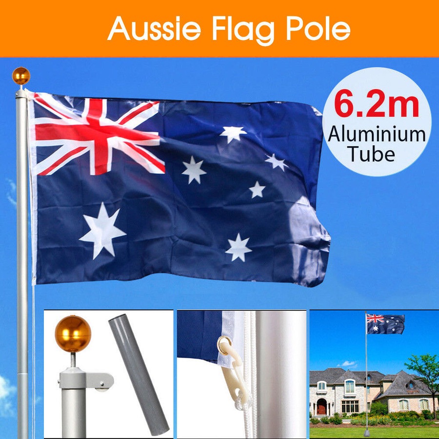 6.2M Aluminum Australia Flag Pole Kit with Ball Top - AU Flag