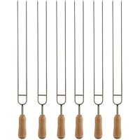 6 Pack Double Prongs BBQ Skewers Barbecue Shish Kebab Skewers of Stainless Steel with Wooden Handle