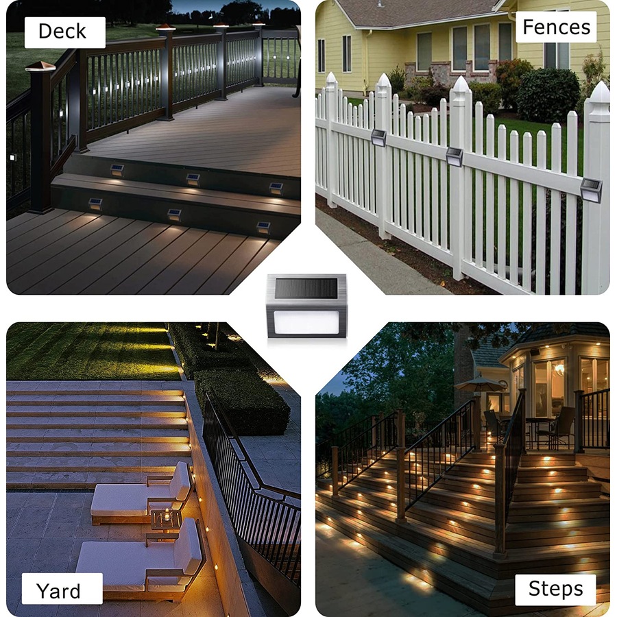 6 Pack Solar Lights for Fence Posts, Steps, Decks, Pathway, Yard Stairs, Outdoor LED Lighting, Rainproof