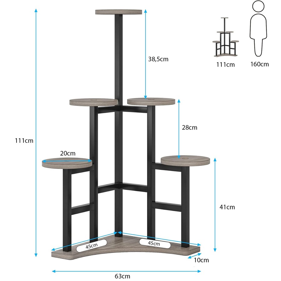6 Tier Indoor Plant Stand - Tall Gray & Black Shelf for Multiple Potted Plants
