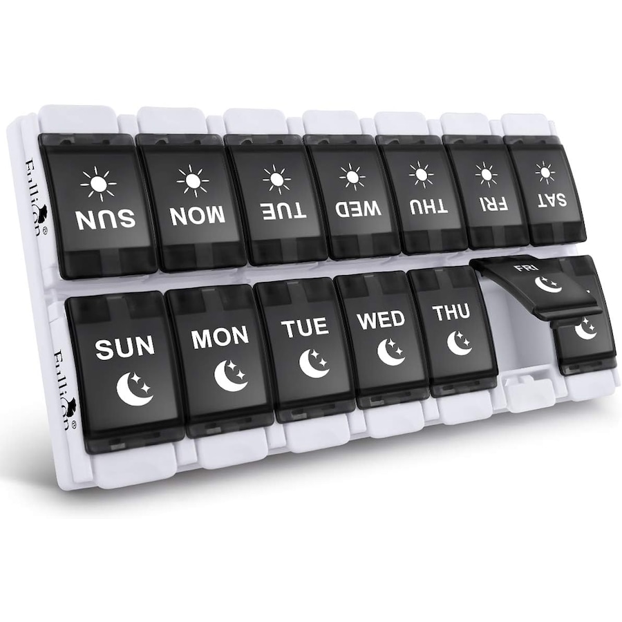 7 Day AM PM Pill Organizer - 2 Times a Day Large Weekly Pills Case Black