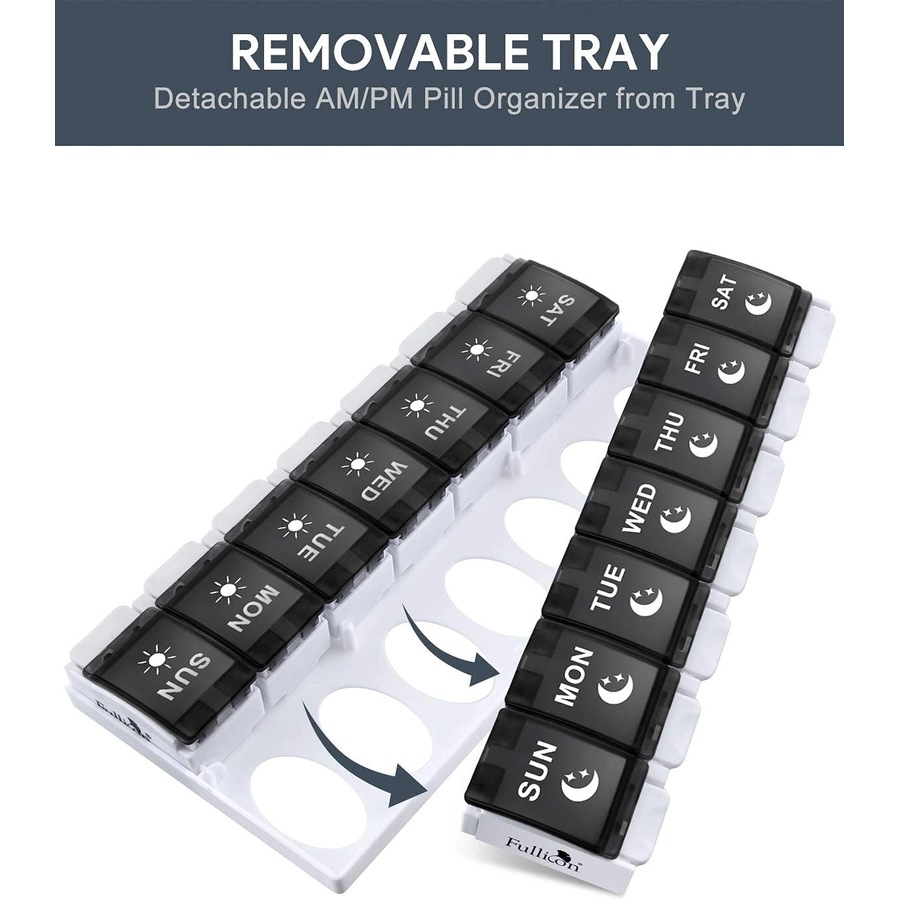 7 Day AM PM Pill Organizer - 2 Times a Day Large Weekly Pills Case Black