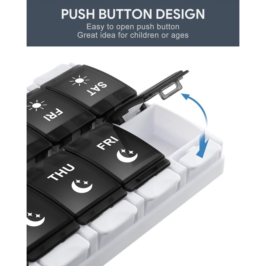 7 Day AM PM Pill Organizer - 2 Times a Day Large Weekly Pills Case Black