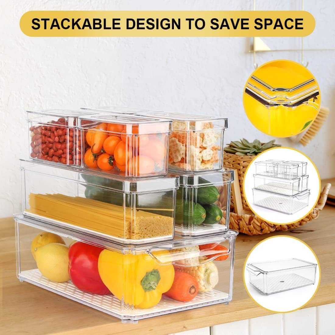 Buy 7 Pack Clear Stackable Fridge Organizer Bins with Lids - MyDeal ...