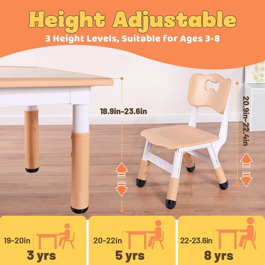 Adjustable Kids Table and 2 Chairs Set for Ages 3-8