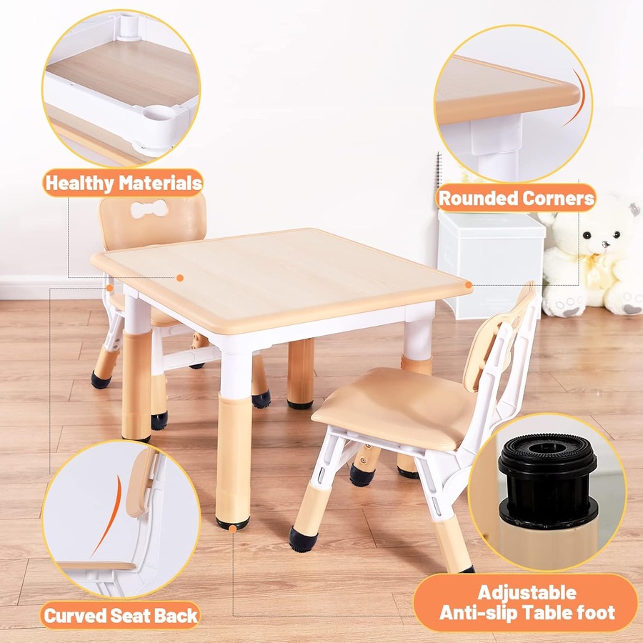 Adjustable Kids Table and 2 Chairs Set for Ages 3-8