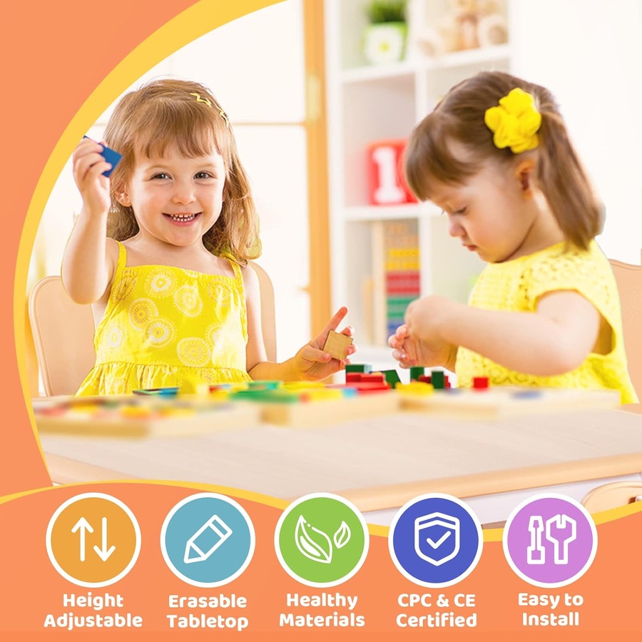 Adjustable Kids Table and 2 Chairs Set for Ages 3-8