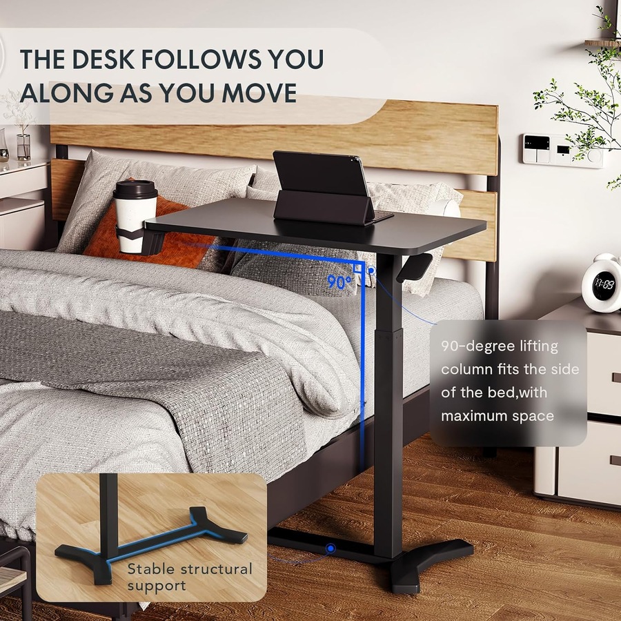Adjustable Overbed Table with Wheels for Hospital and Home Use