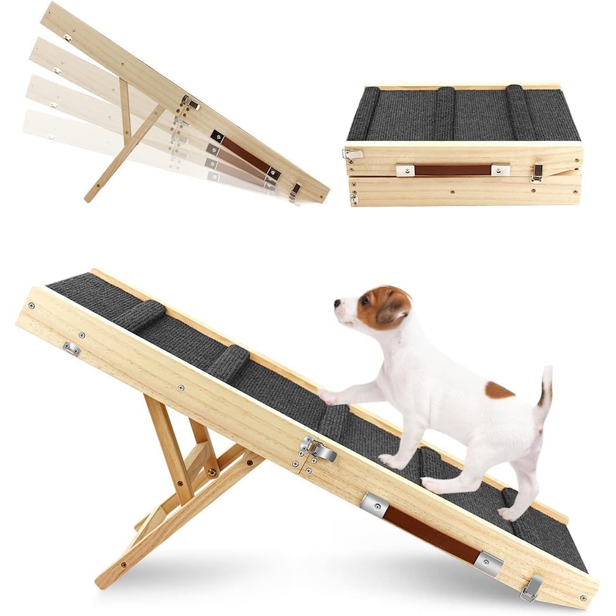 Adjustable Portable Dog Ramp for Bed, Couch, or Car - Foldable Pet Stairs with Non-Slip Surface, 100cm Long