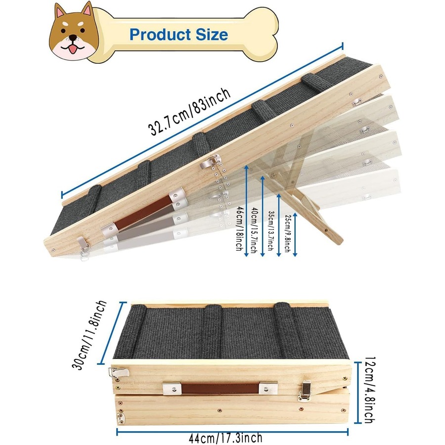 Adjustable Portable Dog Ramp for Bed, Couch, or Car - Foldable Pet Stairs with Non-Slip Surface, 100cm Long