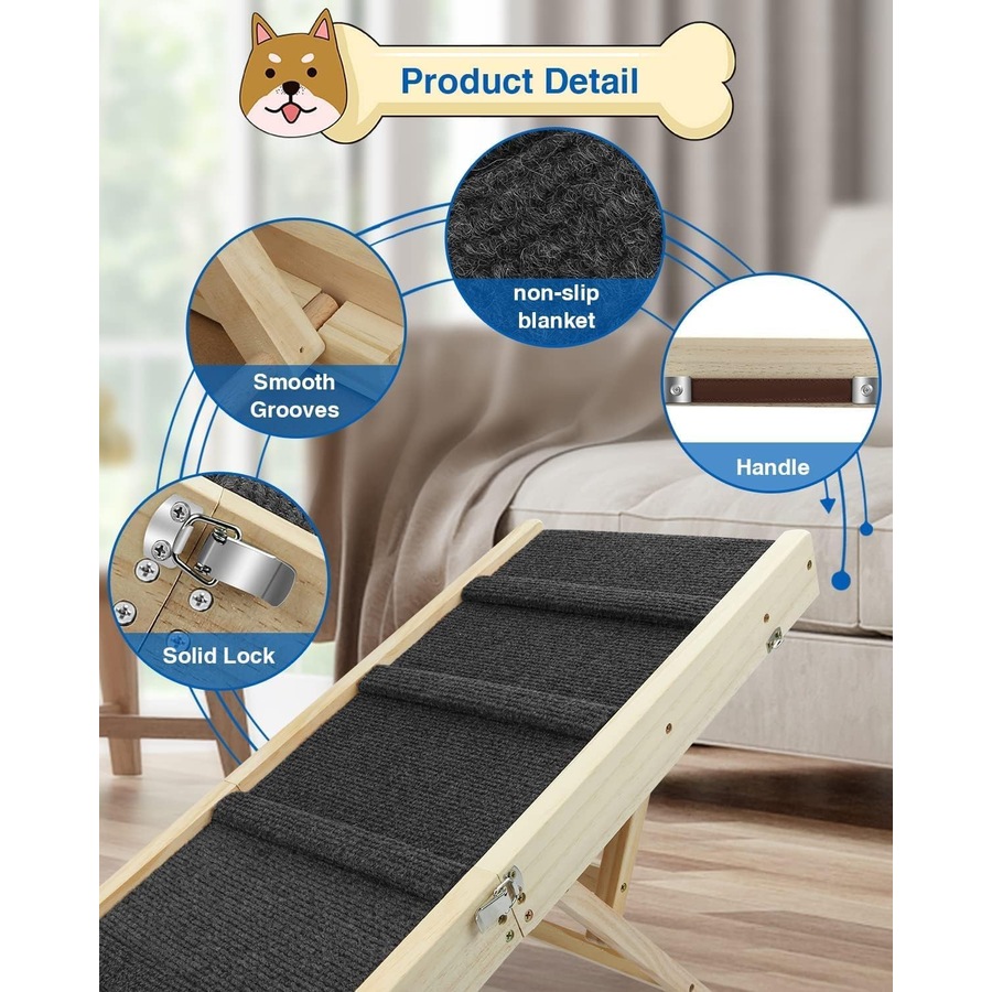 Adjustable Portable Dog Ramp for Bed, Couch, or Car - Foldable Pet Stairs with Non-Slip Surface, 100cm Long