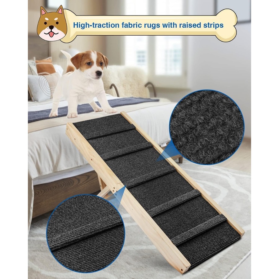 Adjustable Portable Dog Ramp for Bed, Couch, or Car - Foldable Pet Stairs with Non-Slip Surface, 100cm Long