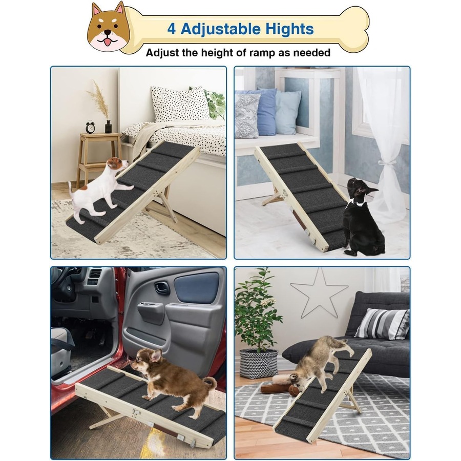 Adjustable Portable Dog Ramp for Bed, Couch, or Car - Foldable Pet Stairs with Non-Slip Surface, 100cm Long