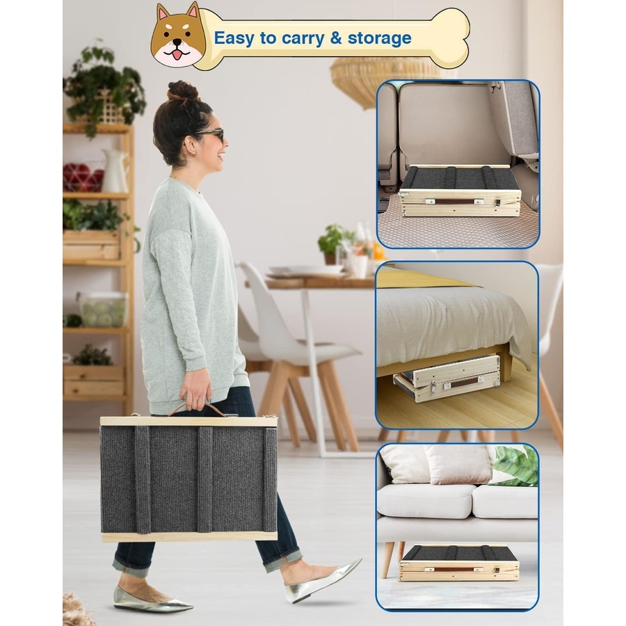 Adjustable Portable Dog Ramp for Bed, Couch, or Car - Foldable Pet Stairs with Non-Slip Surface, 100cm Long
