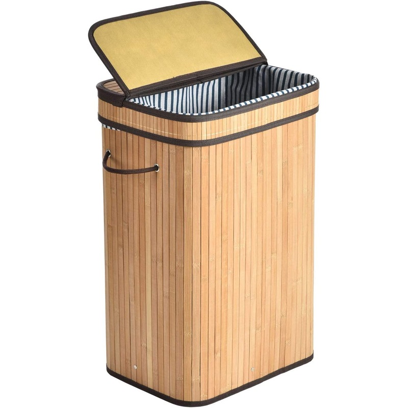 Buy Bamboo Laundry Basket with Lid Handles (Natural) MyDeal