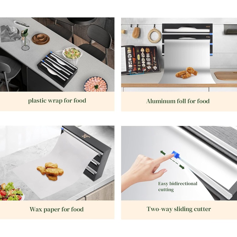 Bamboo Plastic Wrap Dispenser: 3-in-1 Storage Organizer for Kitchen Drawer and Wall