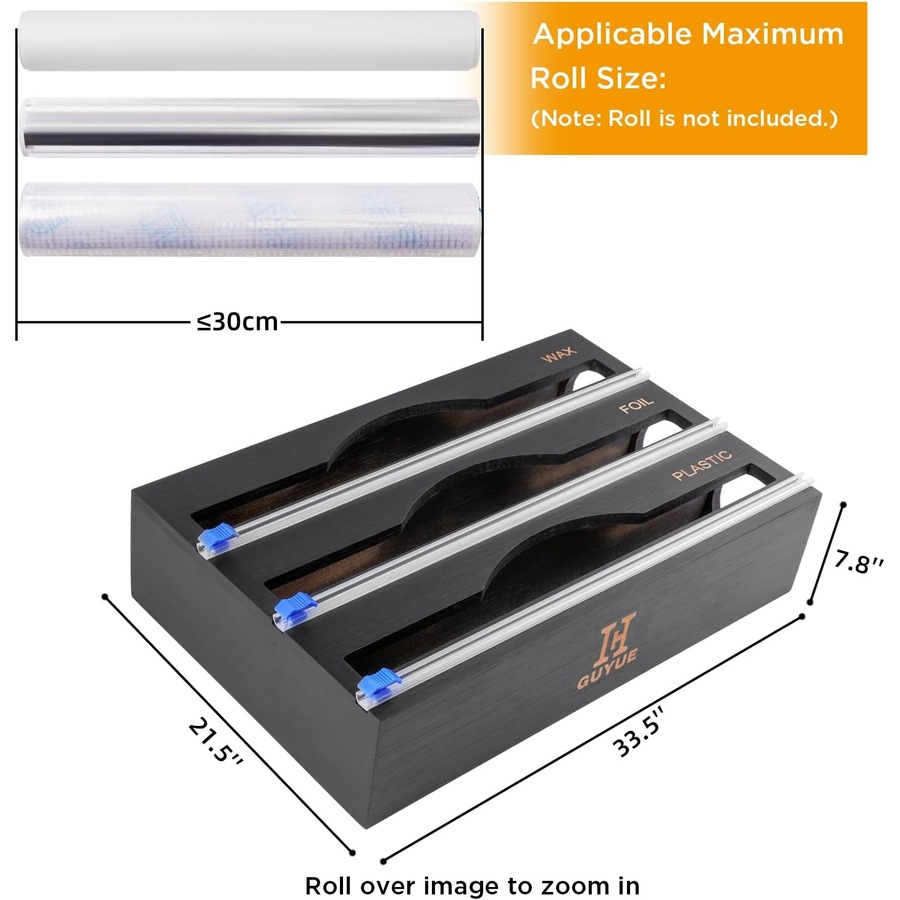 Bamboo Plastic Wrap Dispenser: 3-in-1 Storage Organizer for Kitchen Drawer and Wall