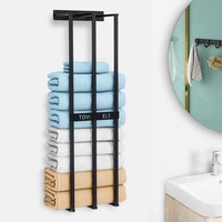 Bath Towel Bars Wall Mounted Storage Metal Holder, Black