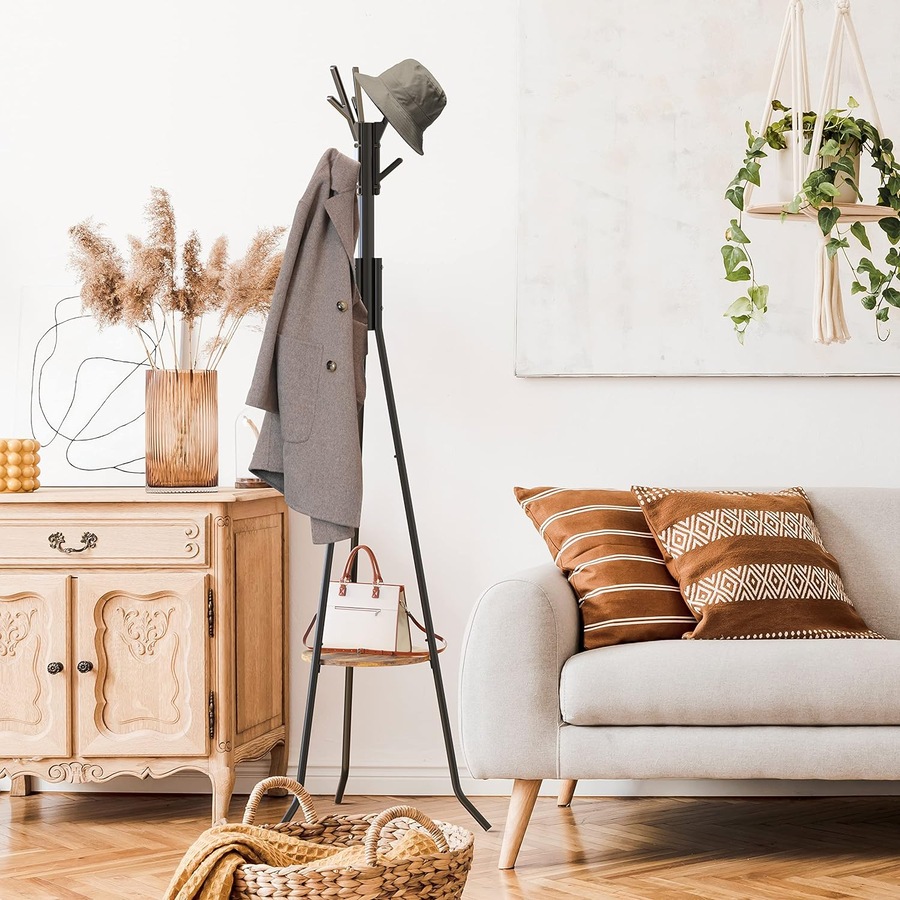 Black Freestanding Coat Rack with Shelf