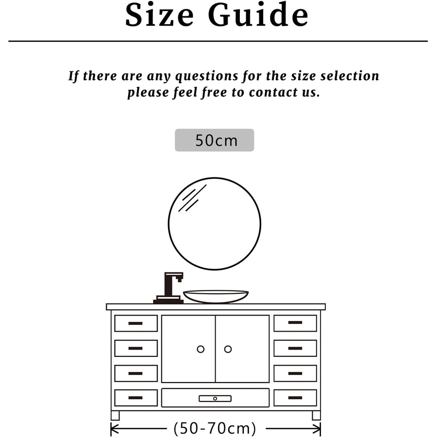 Black Metal Frame Round Mirror - 50cm for Bathroom, Bedroom, Hallway