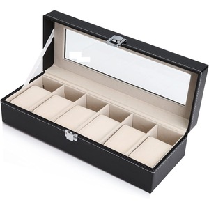 Black PU Leather Watch Organizer Display Storage Box Cases for Men & Women (6 slots)