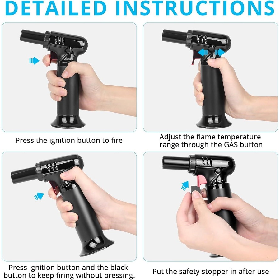 Butane Torch with Fuel Gauge S907 - Refillable Kitchen Torch Lighter for Desserts and Creme Brulee