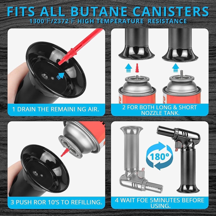 Butane Torch with Fuel Gauge S907 - Refillable Kitchen Torch Lighter for Desserts and Creme Brulee