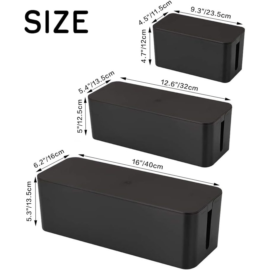 Cable Management Boxes Organizer Set of 3 - Hide & Cover Power Strips