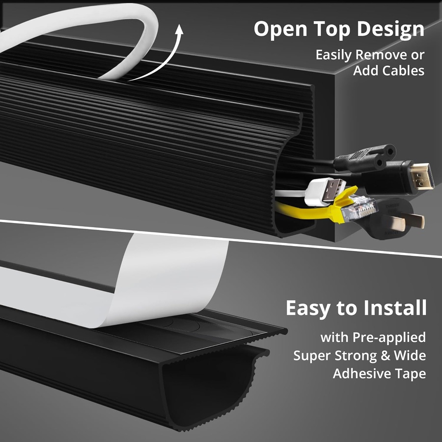 Cable Management J Channel 2Pack Raceway Under Desk Adhesive Stripe