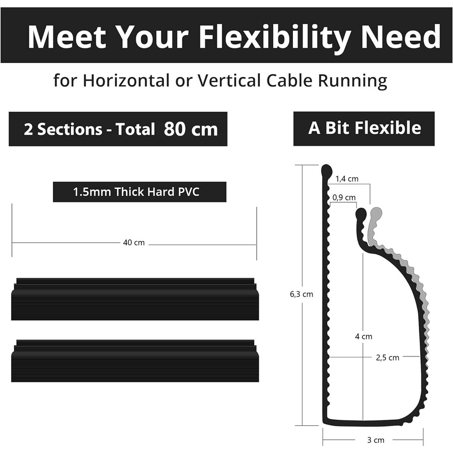 Cable Management J Channel 2Pack Raceway Under Desk Adhesive Stripe