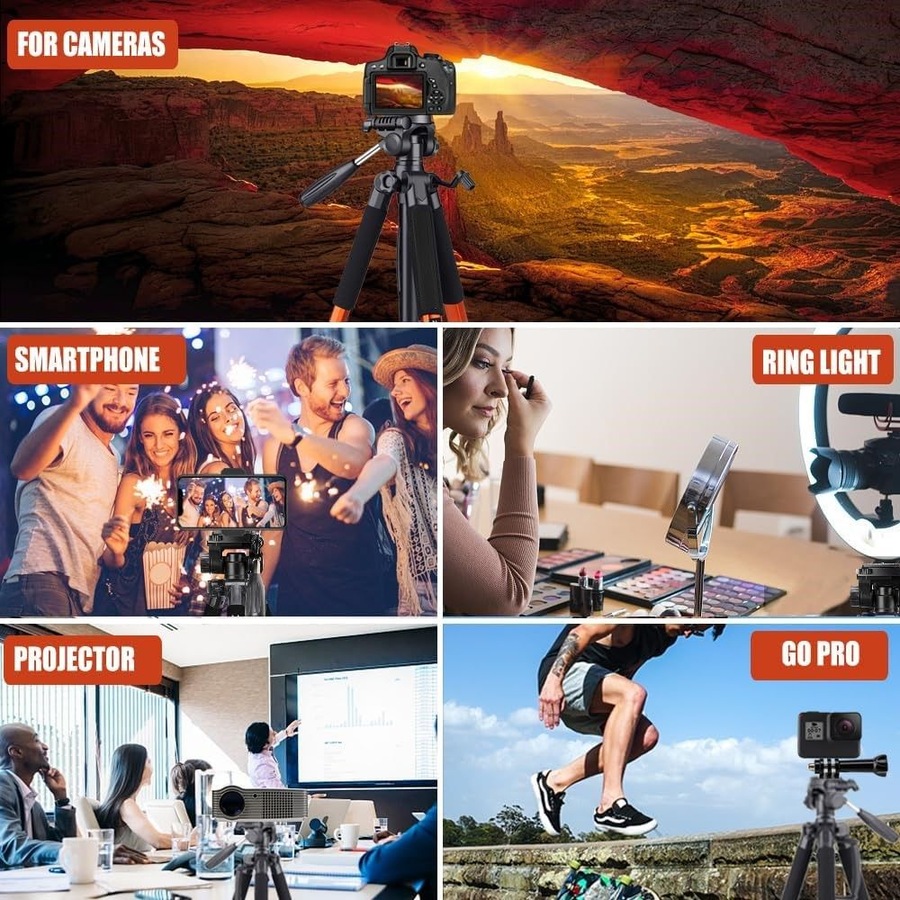 Camera Tripod Stand Aluminum Professional Orange 190 cm